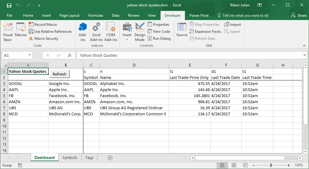 Excel For Mac Accessing Yahoo Finance Api